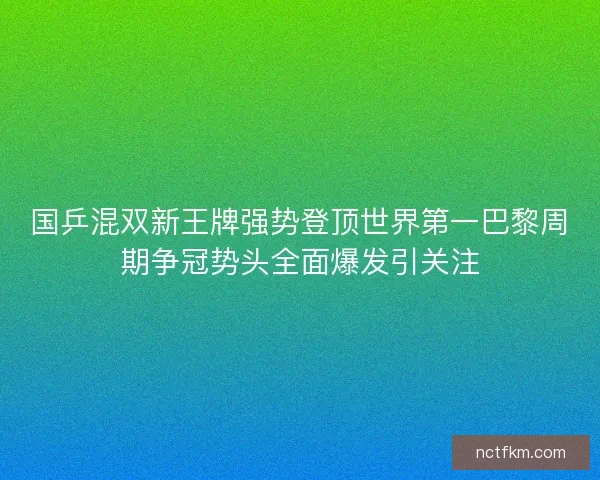 国乒混双新王牌强势登顶世界第一巴黎周期争冠势头全面爆发引关注